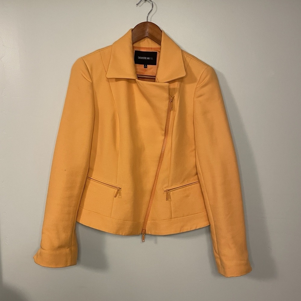 Lafayette 148 Blazer Womens 4 Orange Zip Front Collar Jacket‎ Virgin Wool Blend